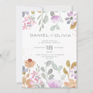 Invitation Pastel Aquarelle Mariage de fleurs rustiques