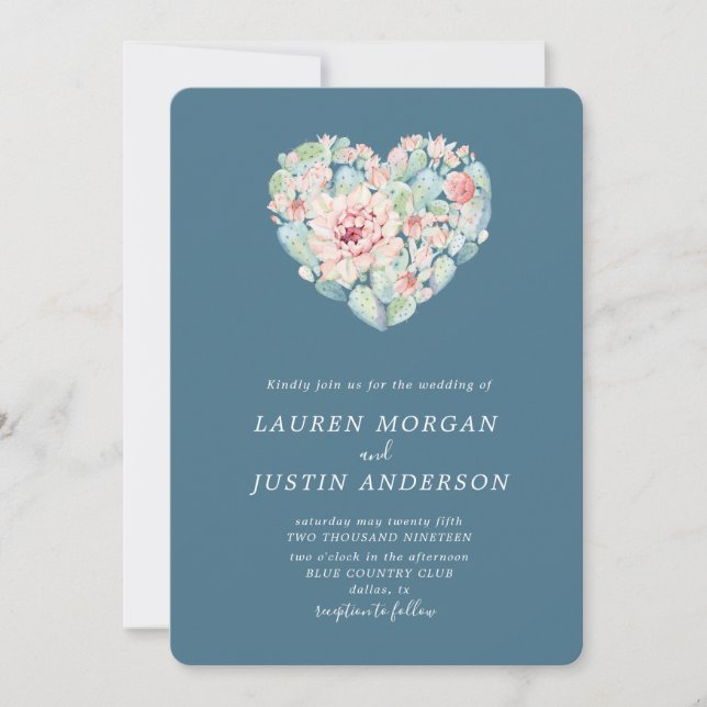 Invitation pastel aquarelle succulent coeur Mariage (Devant)