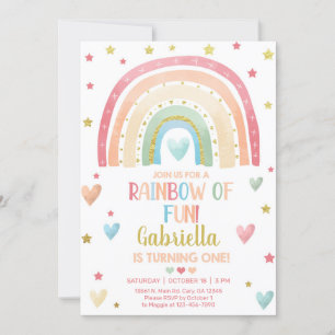 Invitation Pastel arc-en-ciel fille 1er anniversaire invitati
