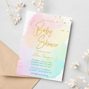 Invitation Pastel arc-en-ciel ombre or parties scintillant ba