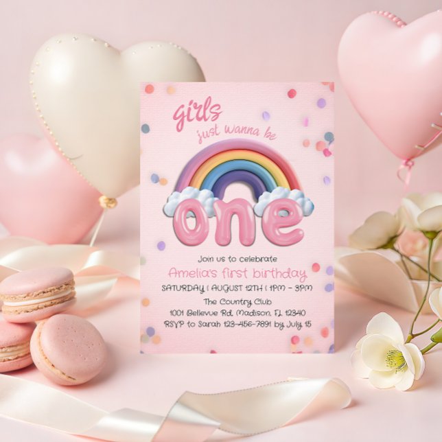 Invitation pastel arc-en-ciel pour le premier anni (Créateur téléchargé)
