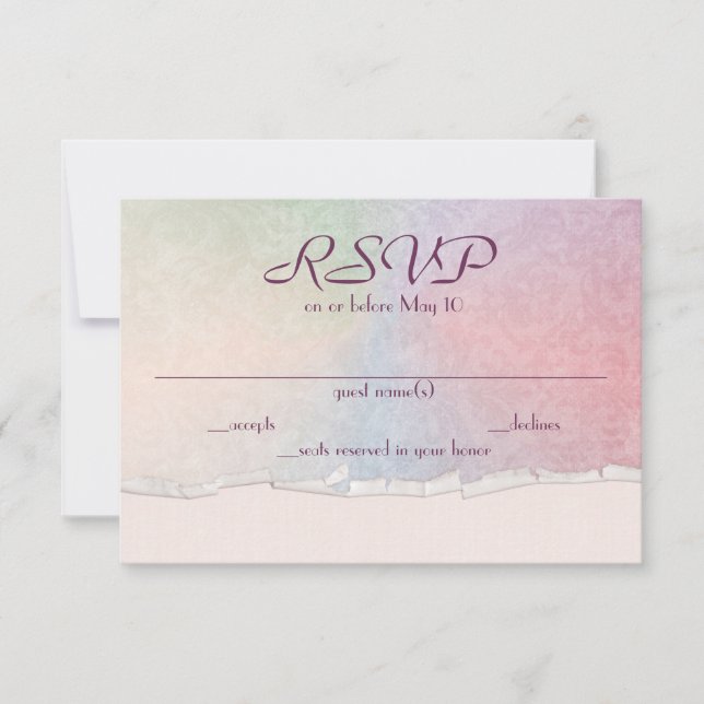 Invitation pastel arc-en-ciel RSVP avec bord déchiré (Devant)