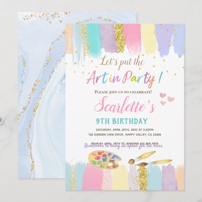Invitation Pastel Art Peinture Party Fille Anniversaire Invit (Devant / Derrière)