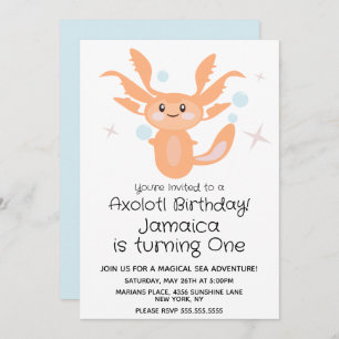 Invitation Pastel Axolotl Océan Créature 1er anniversaire