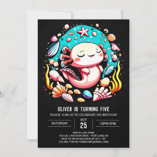Invitation Pastel Axolotl sous la mer Fête d'anniversaire