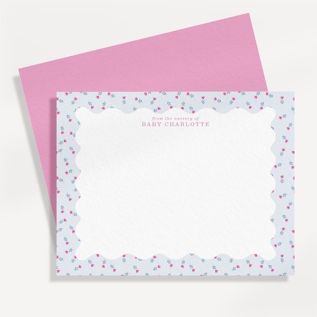 Invitation Pastel Baby Floral Wavy Border Note Card (Créateur téléchargé)