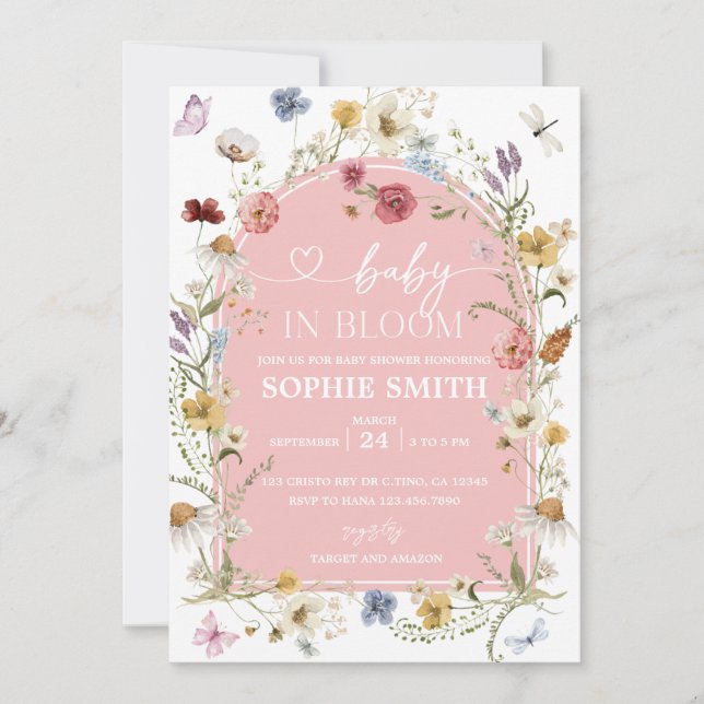 Invitation Pastel Baby in Bloom Baby shower Fleur sauvage (Devant)