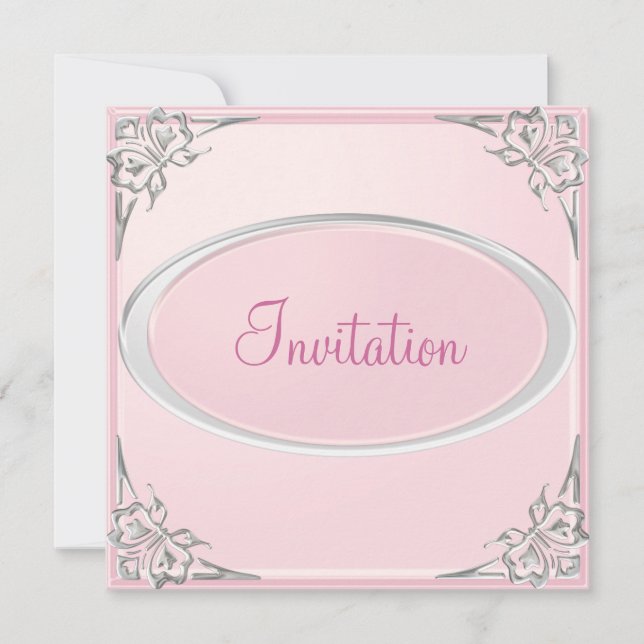 Invitation Pastel Baby Pink Silver Butters Event (Devant)