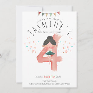 Invitation Pastel Ballerine 4e Anniversaire Fille