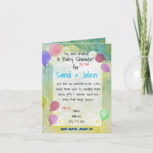 Invitation Pastel Balloons Baby Shower by Mail Watercolor