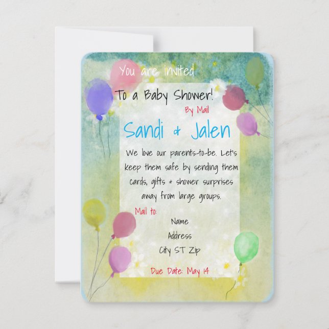 Invitation Pastel Balloons Baby shower par courrier (Devant)