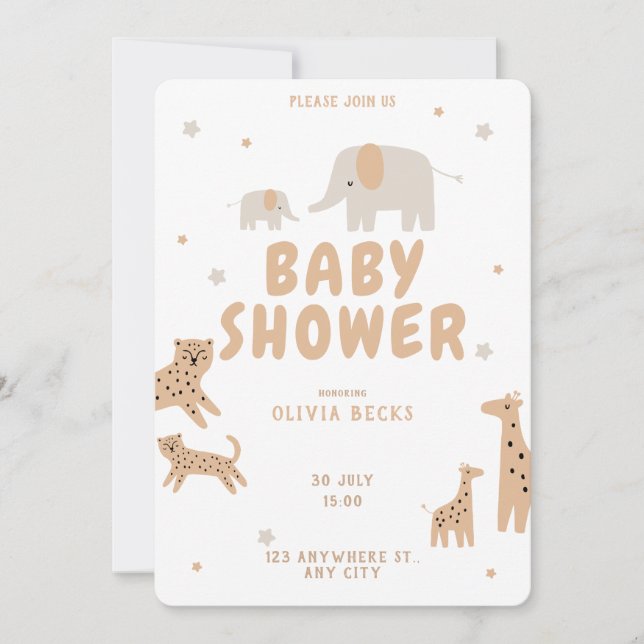 Invitation Pastel Beige mignon Baby shower illustratif (Devant)