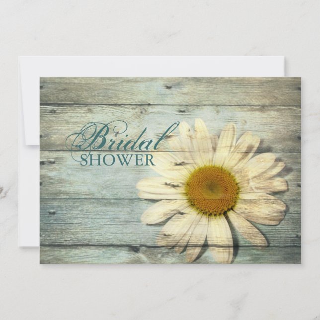 Invitation pastel bleu barnwood campagne marguerite douche nu (Devant)
