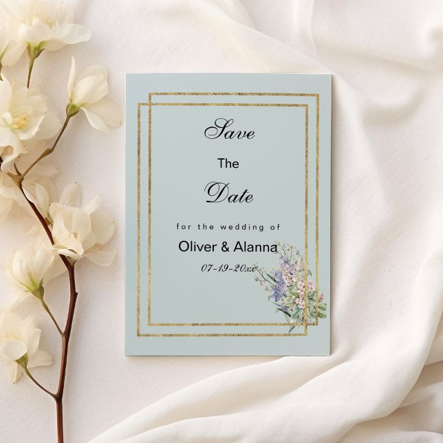 Invitation Pastel bleu or lavande rose flore Enregistrer la d (Pastel blue gold lavender pink flora Save The Date )