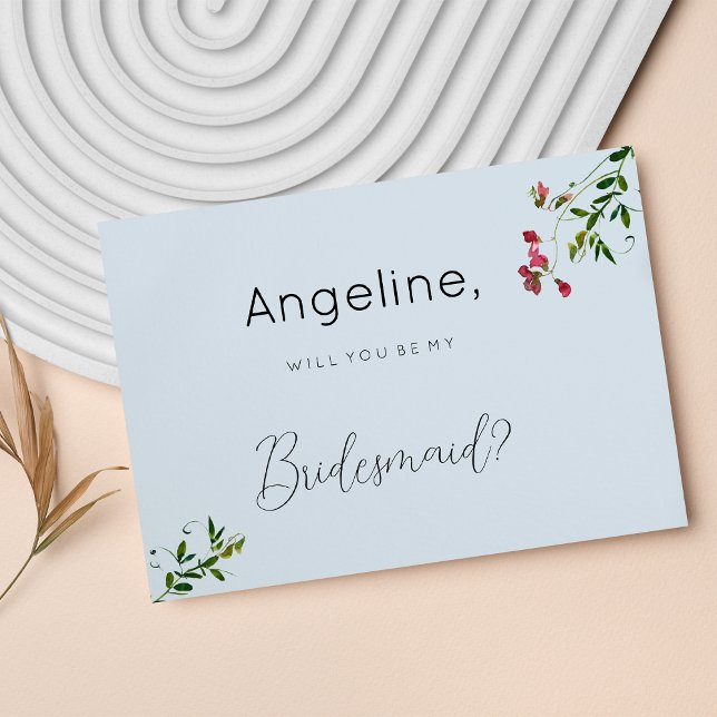 Invitation Pastel bleu rose rouge fleurs vert Bridesmaid (Pastel blue pink red green flowers Bridesmaid )