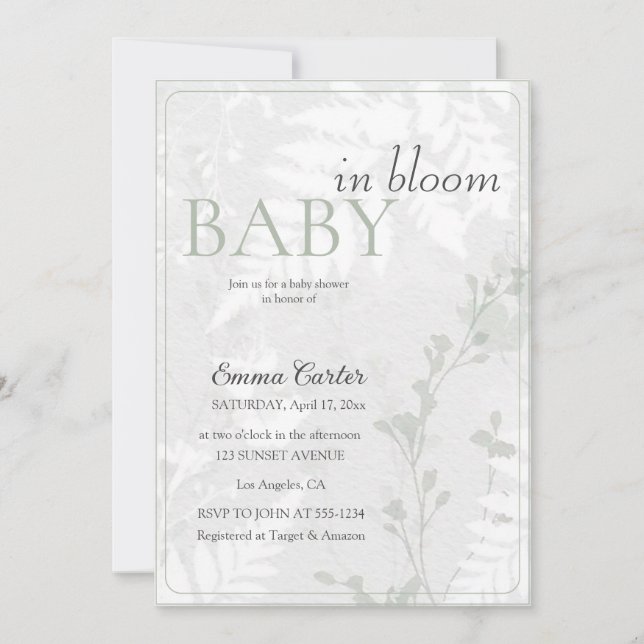 Invitation Pastel Blossoms Floral Print Baby in Bloom (Devant)