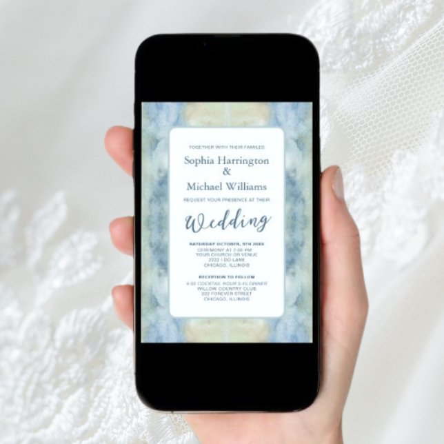 Invitation Pastel Blue Boho Digital Wedding Inviter QR Code (Créateur téléchargé)