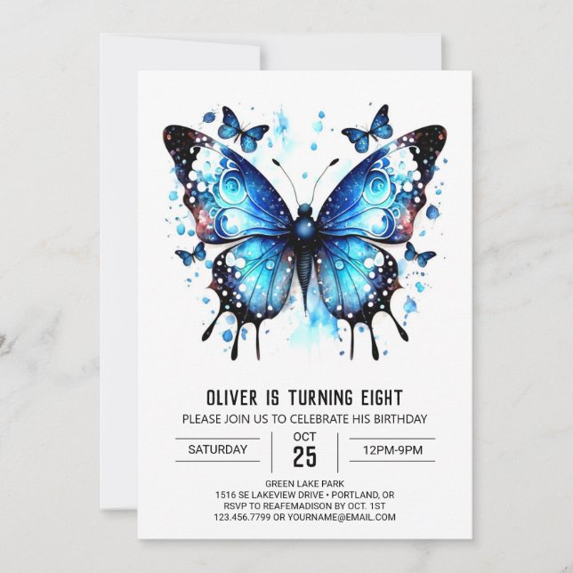 Invitation Pastel Blue Butterfly Boy Anniversaire (Devant)