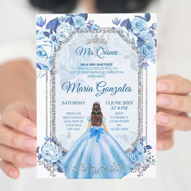 Invitation Pastel Blue Floral Mexicain Charra Mis Quince (Créateur téléchargé)