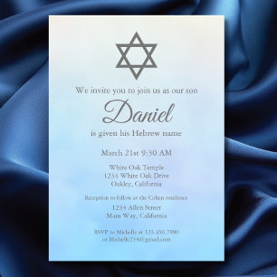 Invitation Pastel Blue Jewish Baby Cérémonie de baptême Brit
