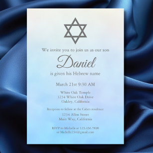 Invitation Pastel Blue Jewish Baby Cérémonie de baptême Brit 