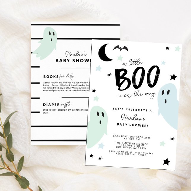 Invitation Pastel Blue Little Boo Halloween Baby shower garço (Créateur téléchargé)