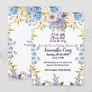 Invitation Pastel Blue Little Flower Bud Floral Baby shower