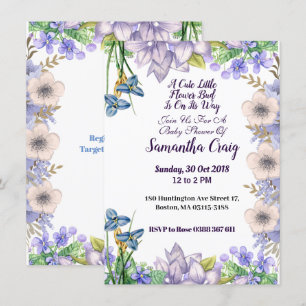 Invitation Pastel Blue Little Flower Bud Floral Baby shower