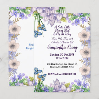 Invitation Pastel Blue Little Flower Bud Floral Baby shower