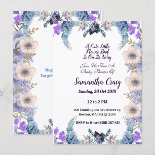 Invitation Pastel Blue Little Flower Bud Lilac Baby shower 