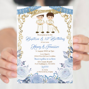 Invitation Pastel Blue Mexicain Twin Baptême et 1er anniversa