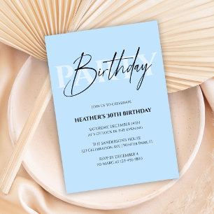 Invitation Pastel Blue Moderne & Élégante Fête d'Anniversaire