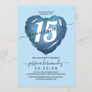 Invitation Pastel Blue Parties scintillant Heart Balloon Quin