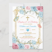 Pastel Blue Rose Gold Baptême & 1er anniversaire