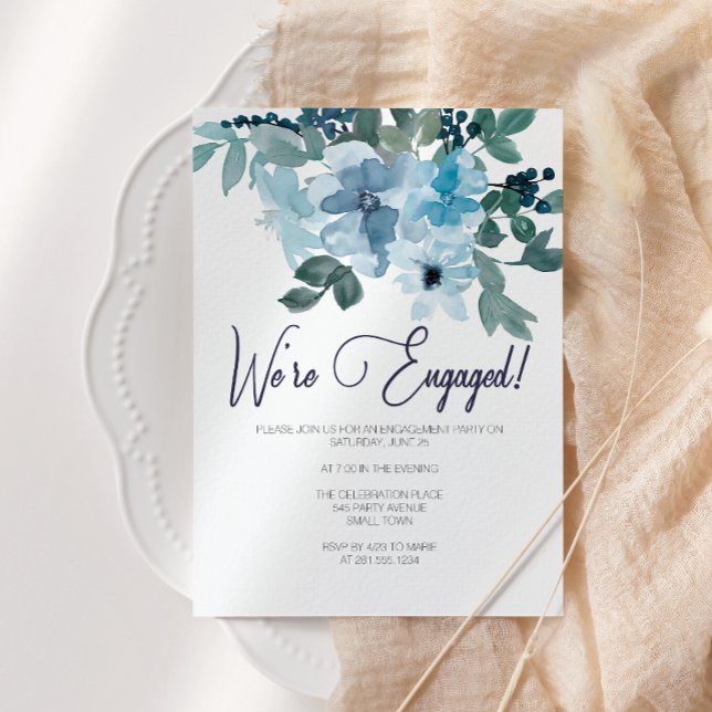 Invitation Pastel Blue Roses Ajouter Photo Engagement Party (Créateur téléchargé)