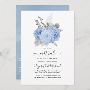 Invitation Pastel Blue & Silver Rose Vintage Mariage virtuel