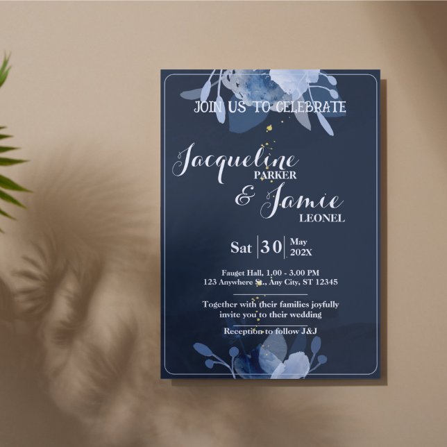 Invitation Pastel Blue Watercolor Floral Greenery Wedding  (Pastel Blue Watercolor Floral Greenery Wedding Design)
