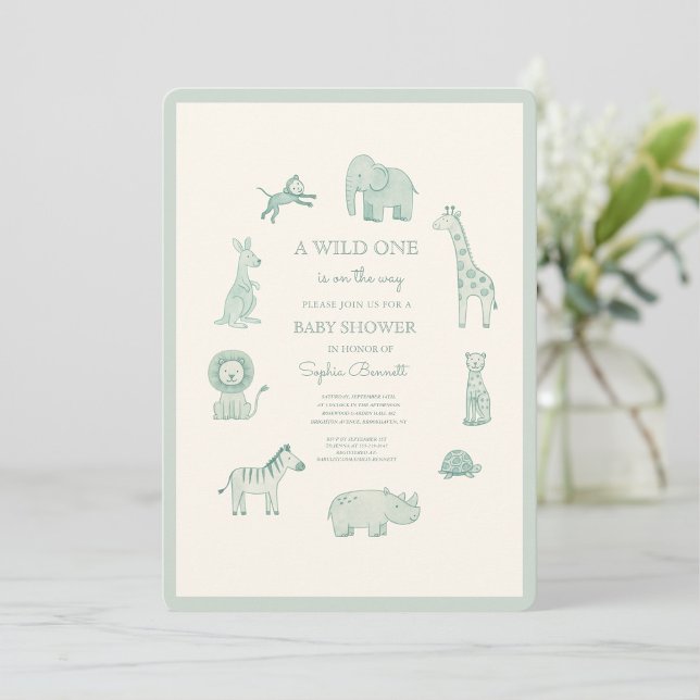 Invitation Pastel Blue Watercolor Safari Animals Baby Shower (Créateur téléchargé)