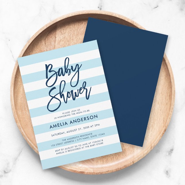 Invitation Pastel Blue & White Stripes Baby shower bleu (Créateur téléchargé)