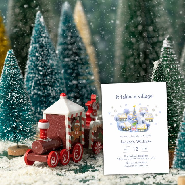 Invitation Pastel Blue Winter It Take A Village Baby Shower (Pastel Blue Winter It Take A Village Baby Shower Invitation)