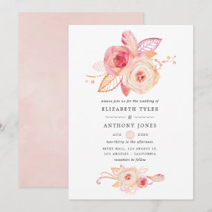 Invitation Pastel Blush Floral et Mariage de dentelle