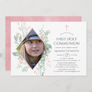 Invitation Pastel Blush Green Première Communion Sainte