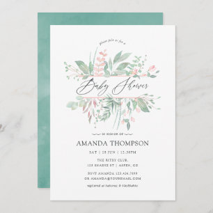 Invitation Pastel Blush Greenery Baby shower géométrique