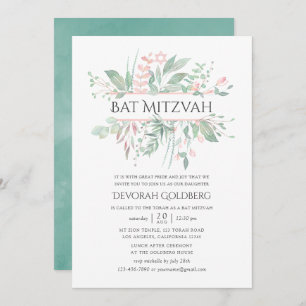 Invitation Pastel Blush Greenery Bat mitzvah