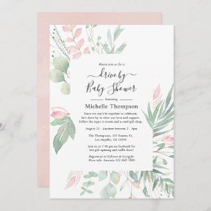Invitation Pastel Blush Greenery Drive Par Douche