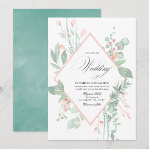 Invitation Pastel Blush Greenery Mariage géométrique