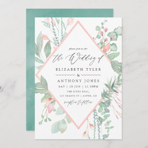 Invitation Pastel Blush Greenery Mariage géométrique