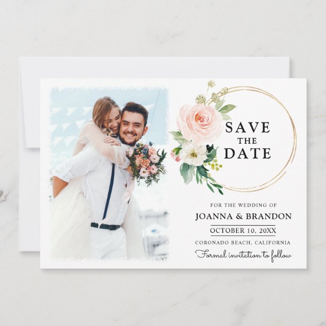 Invitation Pastel Blush Joli floral Botanique Enregistrer la  (Devant)