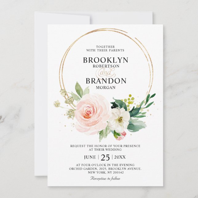 Invitation Pastel Blush Joli Mariage floral rose (Devant)