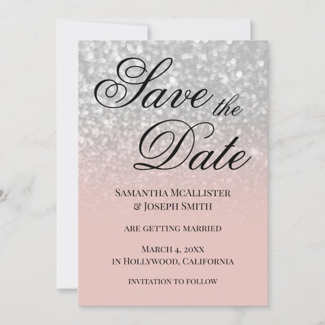 Invitation Pastel Blush Ombre Parties scintillant argent Enre (Devant)